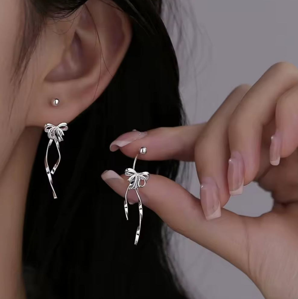 .925 Sterling Silver Bowknot Earrings