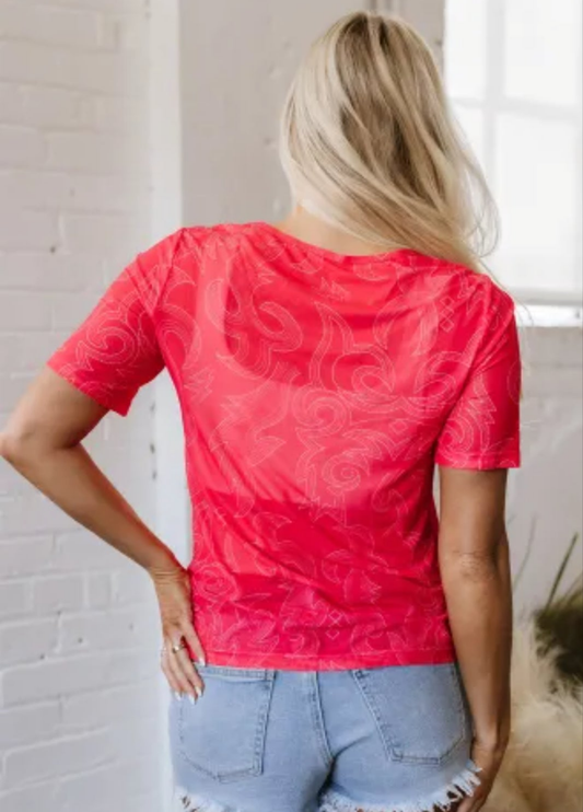 Red Western Mesh T Shirt