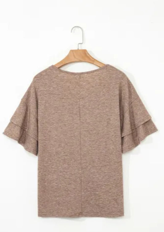 DUNE Solid Colour V-Neck Double Layer Sleeve Loose T-Shirt