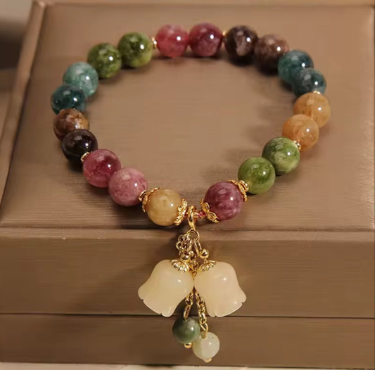 Handmade Colorful Crystal Beaded Orchid Bracelet