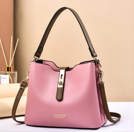 Women's Pu Leather Solid Color Streetwear Bucket Buckle Bucket Bag Shoulder Bag