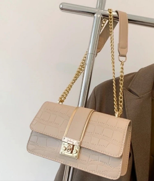 Women's Pu Leather Solid Color Vintage Style Square Magnetic Buckle Shoulder Bag Square Bag Chain Bag -Khaki