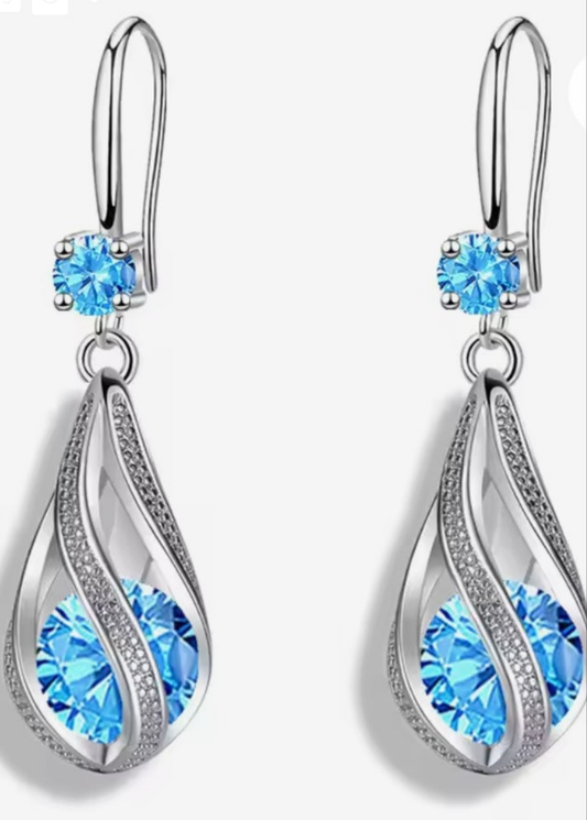.925 Sterling Silver  Luxury Blue Crystal Zircon Earrings