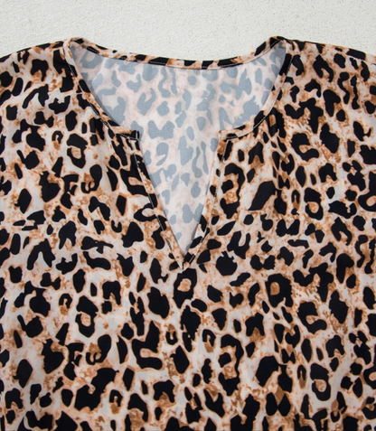 Apricot Leopard V Neck Half Sleeve Blouse