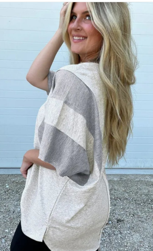 Light grey 2-tone waffle knit