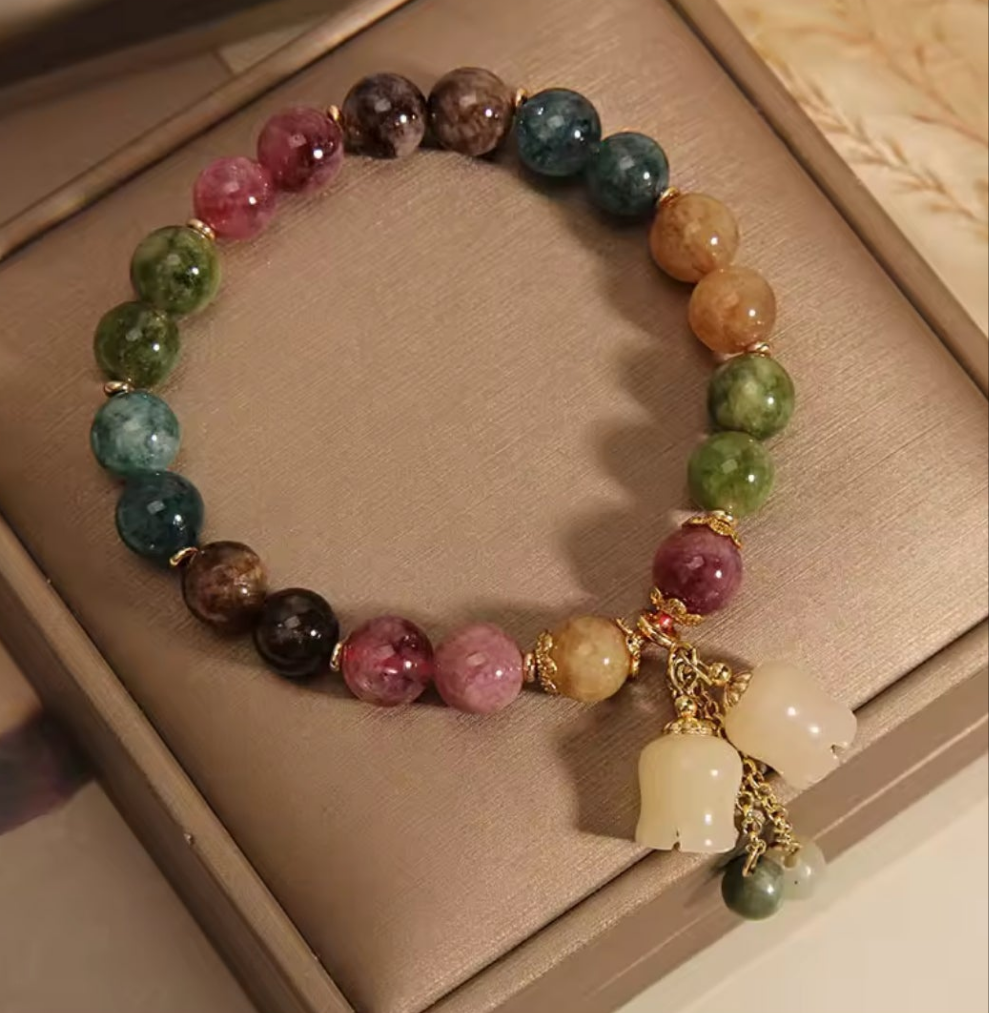 Handmade Colorful Crystal Beaded Orchid Bracelet