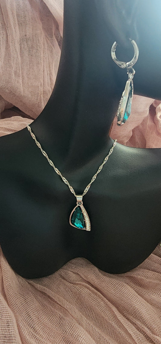 Sterling Silver with Green Crystal Set